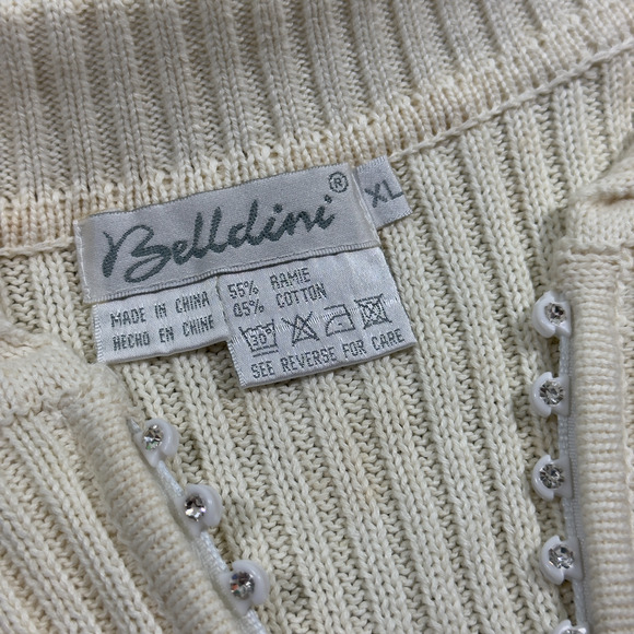 Belldini Sweater Women's XL Ivory Knitted Long Sleeve Collared Full Zip Cardigan - Picture 3 of 7